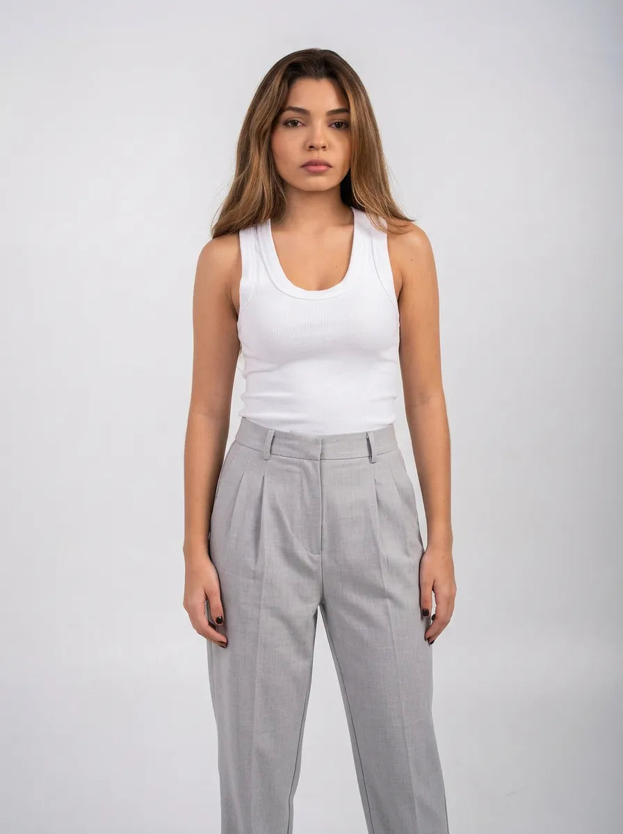Ellor Wide Leg Trousers – Light Grey
