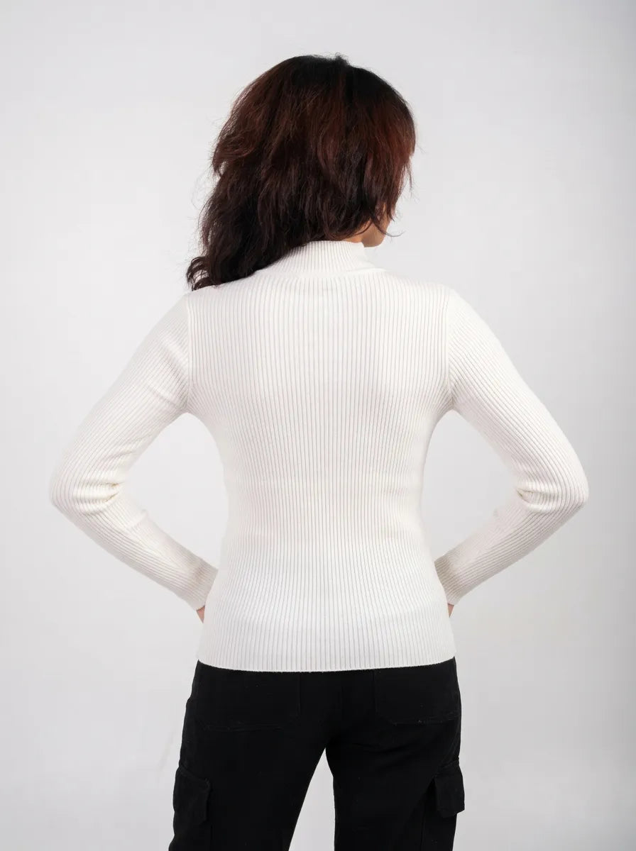 Ellor Ribbed Knit Top – White
