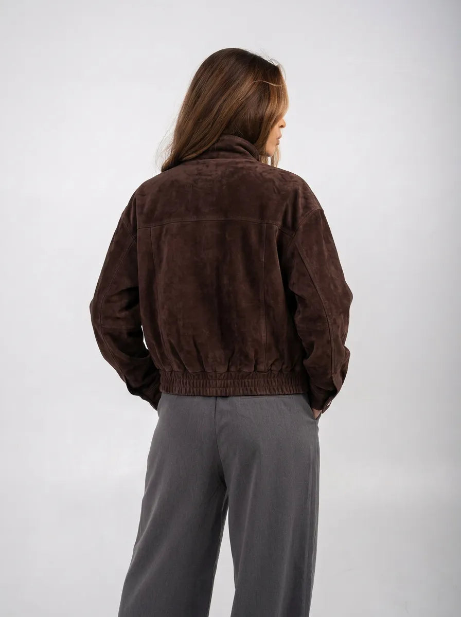 Ellor Suede Bomber Jacket – Deep Brown
