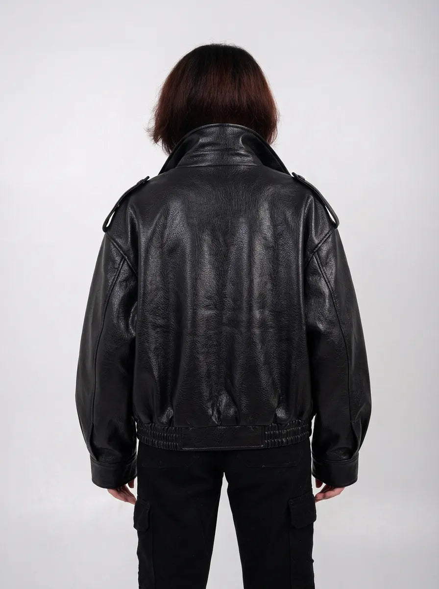 Ellor Oversized Moto Jacket – Jet Black