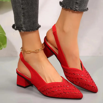 Women’s Glitter Slingback Heels - Pointed Toe Block Heel Pumps