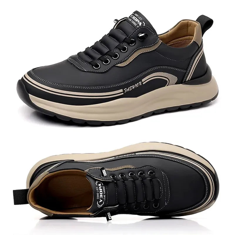 Men’s Casual Leather Sneakers - Lace-Up Shoes