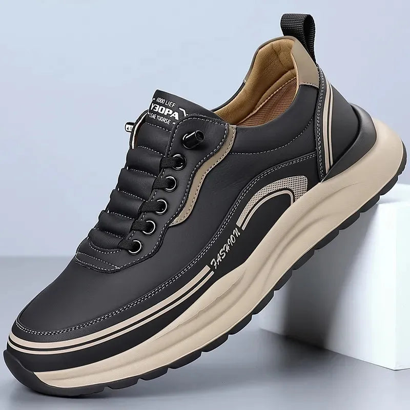 Men’s Casual Leather Sneakers - Lace-Up Shoes