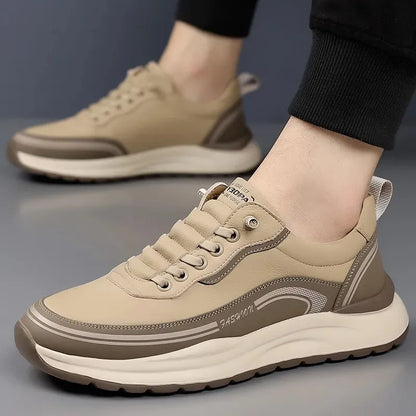 Men’s Casual Leather Sneakers - Lace-Up Shoes