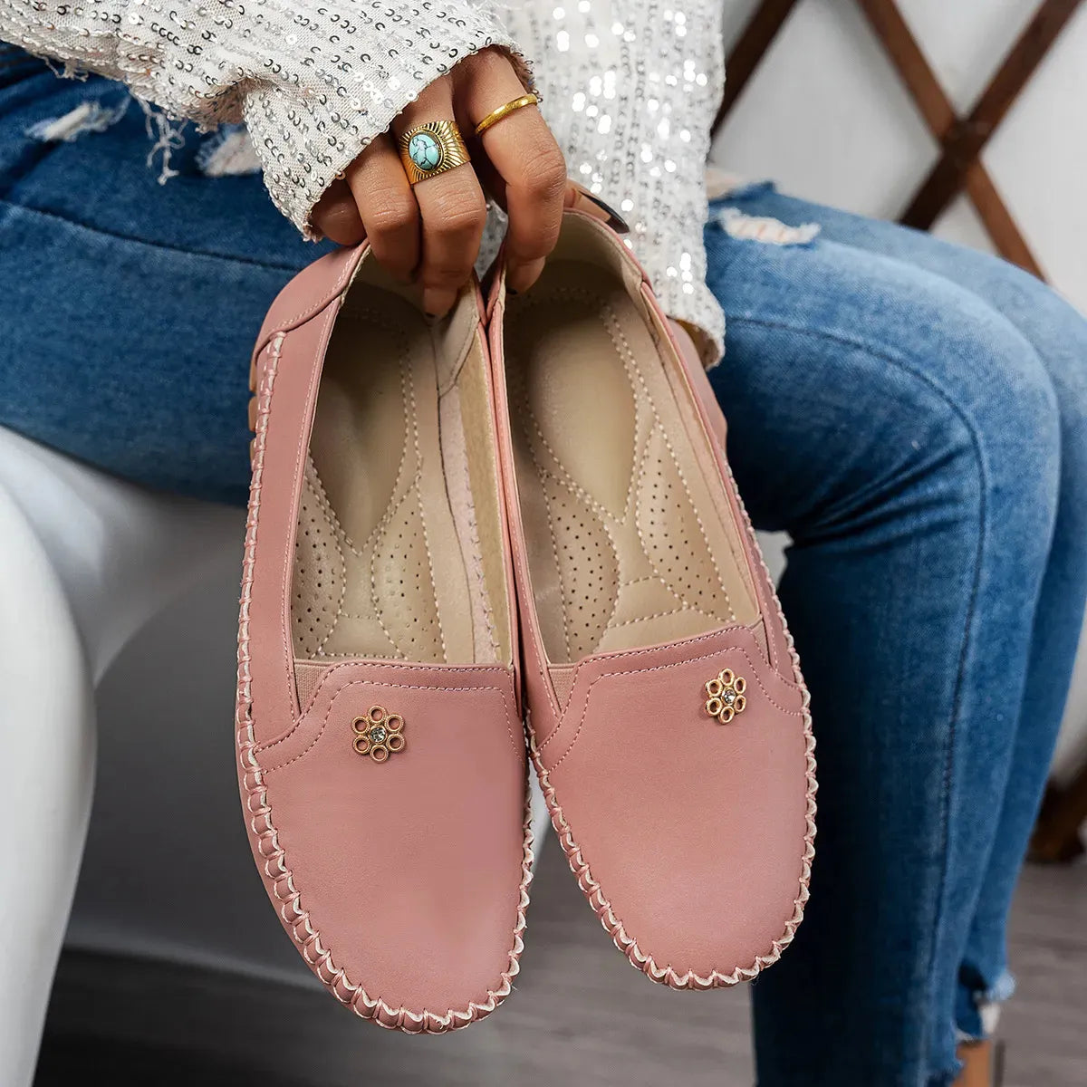 Verona Leather Moccasin Flats - Slip-On Loafers for Women