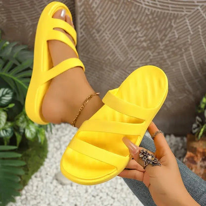 Women’s Criss-Cross Platform Sandals - Comfort Slides