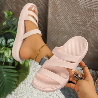 Women’s Criss-Cross Platform Sandals - Comfort Slides