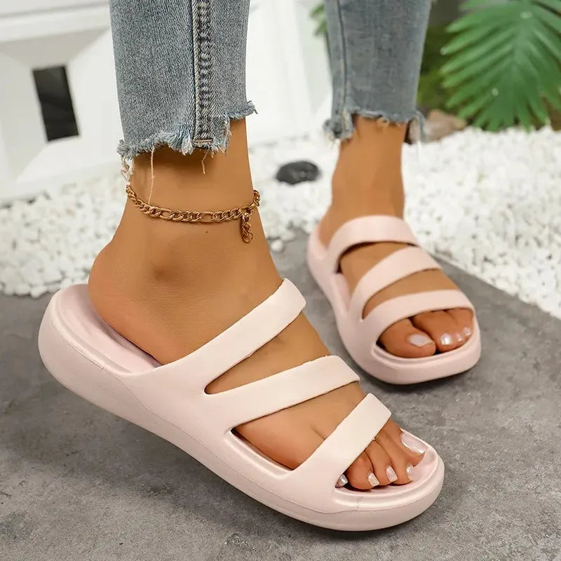 Women’s Criss-Cross Platform Sandals - Comfort Slides