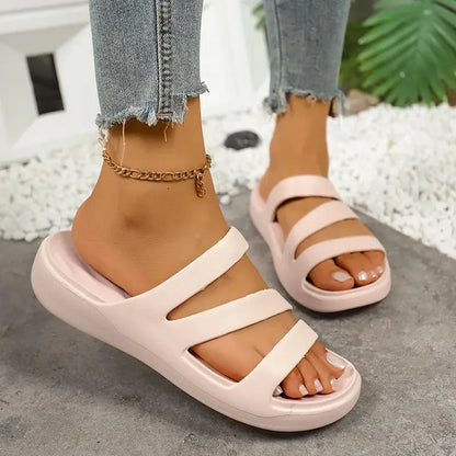 Women’s Criss-Cross Platform Sandals - Comfort Slides