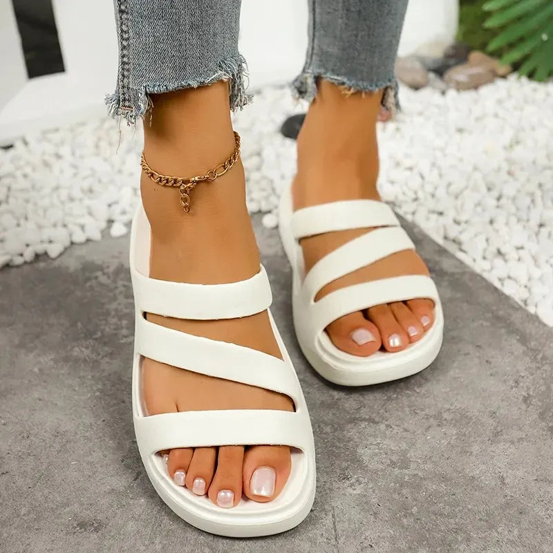 Women’s Criss-Cross Platform Sandals - Comfort Slides