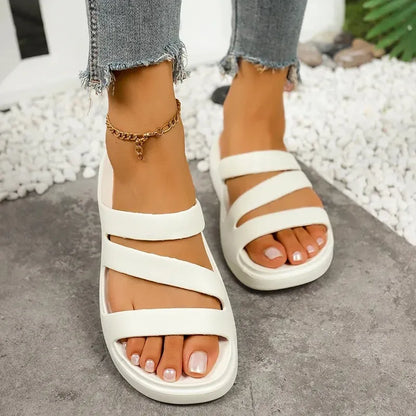Women’s Criss-Cross Platform Sandals - Comfort Slides