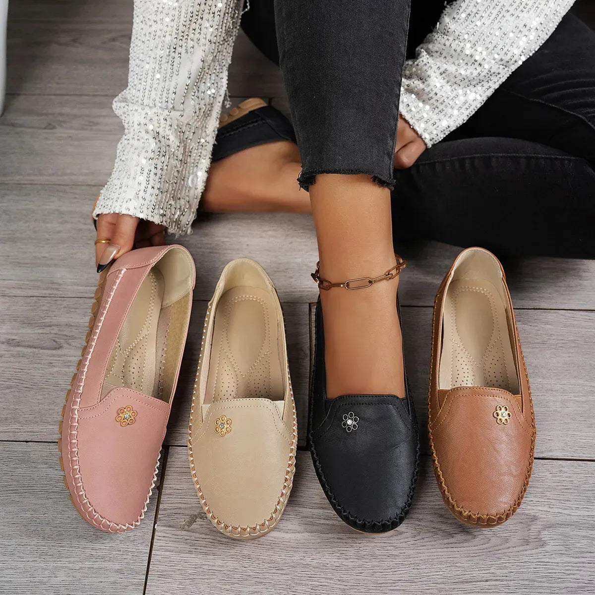 Verona Leather Moccasin Flats - Slip-On Loafers for Women