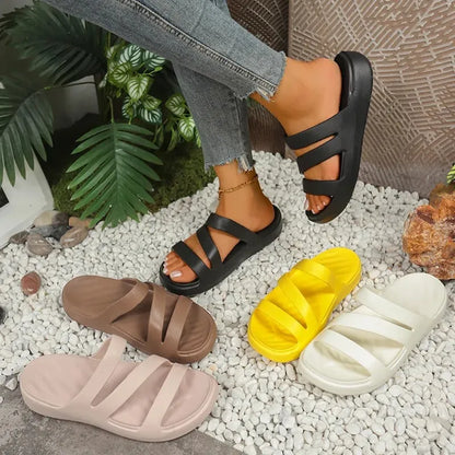 Women’s Criss-Cross Platform Sandals - Comfort Slides