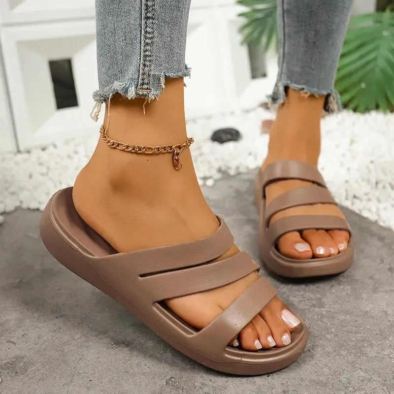 Women’s Criss-Cross Platform Sandals - Comfort Slides