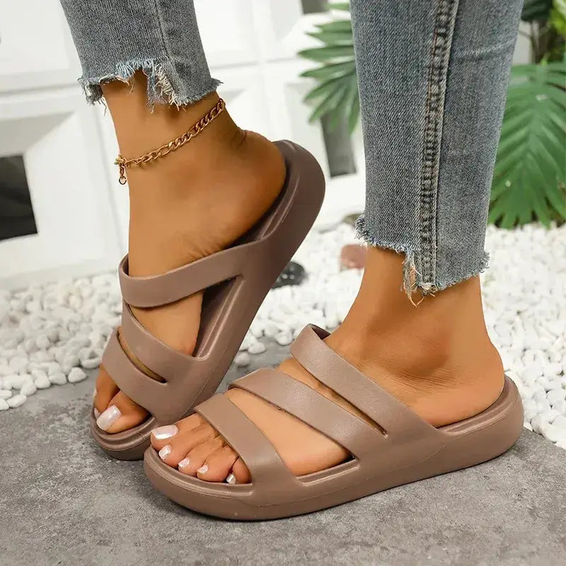 Women’s Criss-Cross Platform Sandals - Comfort Slides