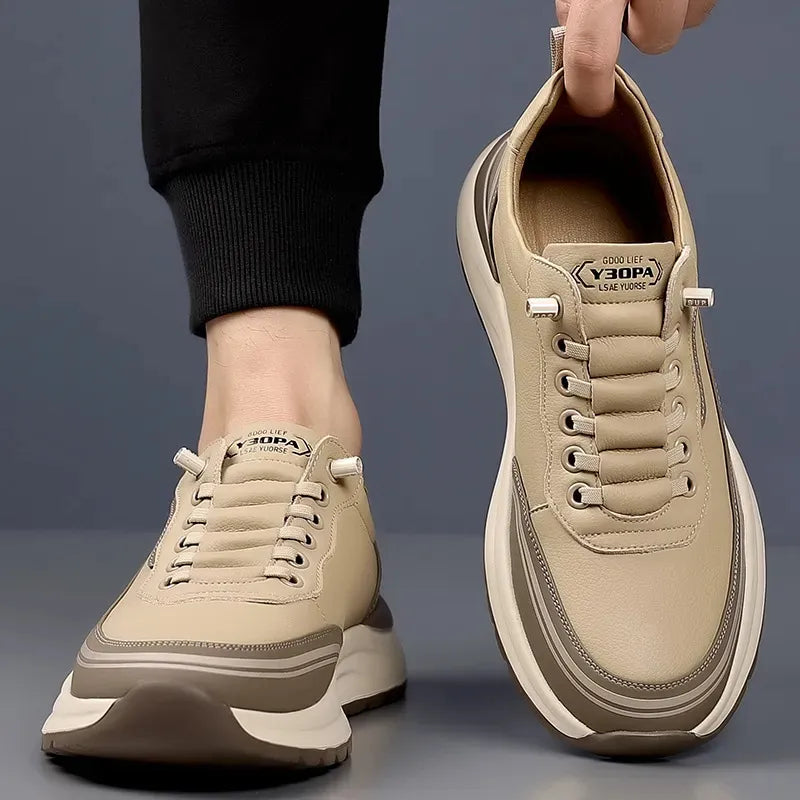 Men’s Casual Leather Sneakers - Lace-Up Shoes