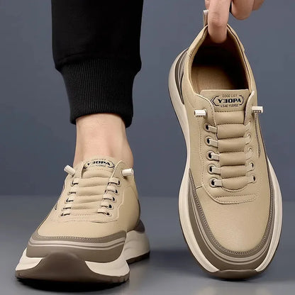 Men’s Casual Leather Sneakers - Lace-Up Shoes