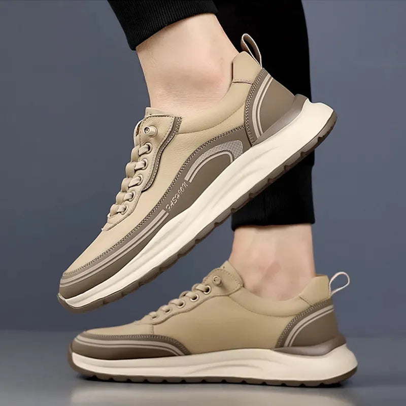 Men’s Casual Leather Sneakers - Lace-Up Shoes