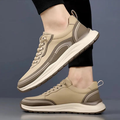 Men’s Casual Leather Sneakers - Lace-Up Shoes