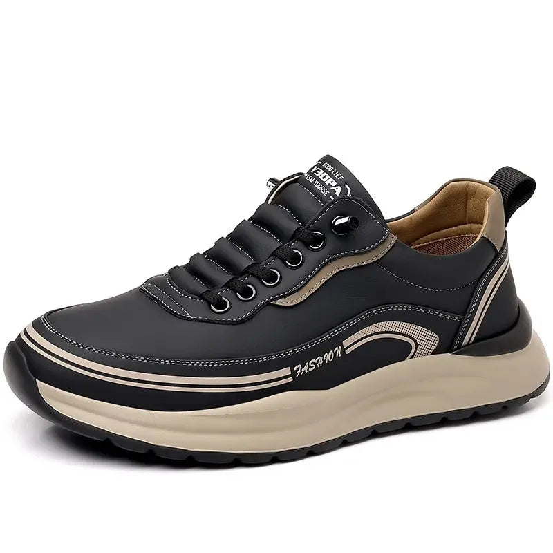 Men’s Casual Leather Sneakers - Lace-Up Shoes