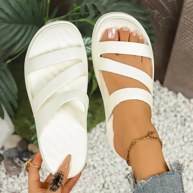 Women’s Criss-Cross Platform Sandals - Comfort Slides