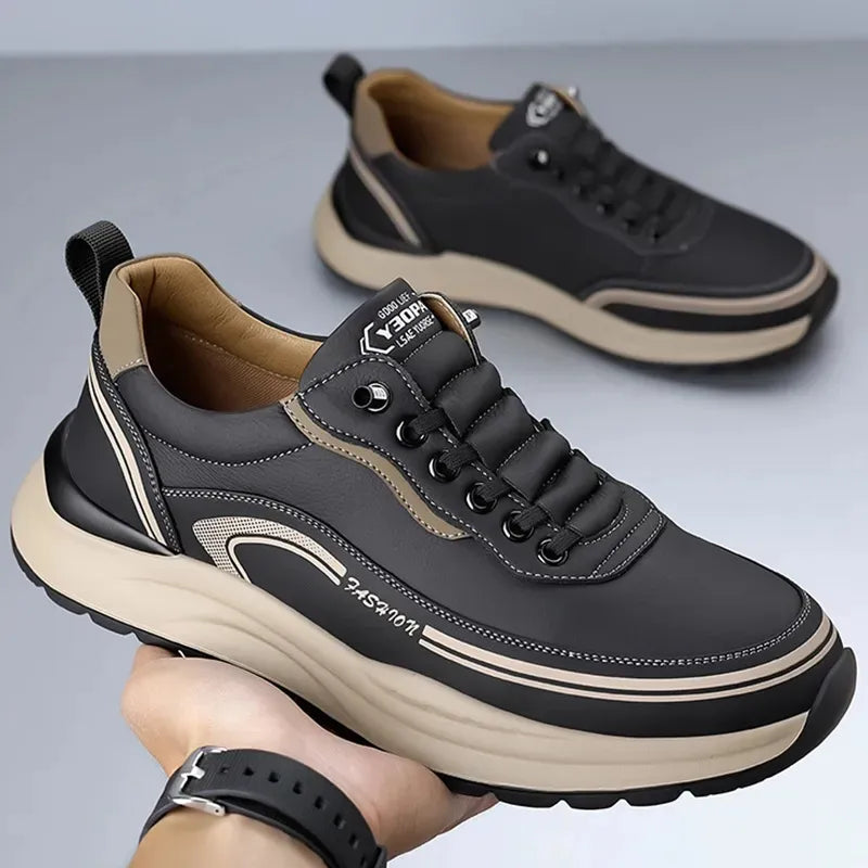 Men’s Casual Leather Sneakers - Lace-Up Shoes