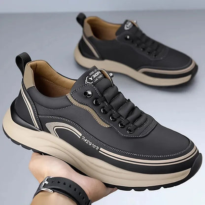 Men’s Casual Leather Sneakers - Lace-Up Shoes
