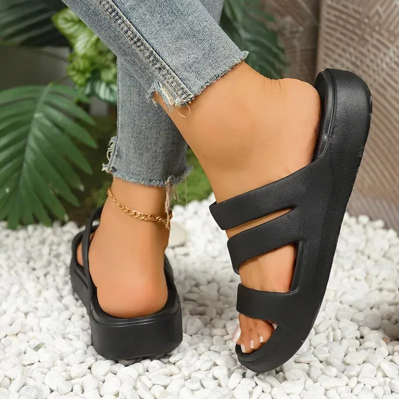 Women’s Criss-Cross Platform Sandals - Comfort Slides