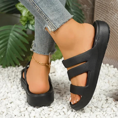 Women’s Criss-Cross Platform Sandals - Comfort Slides