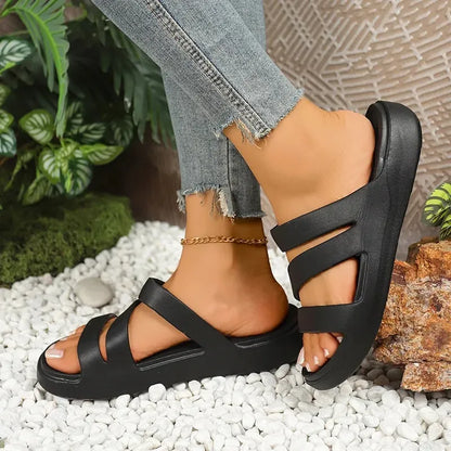 Women’s Criss-Cross Platform Sandals - Comfort Slides
