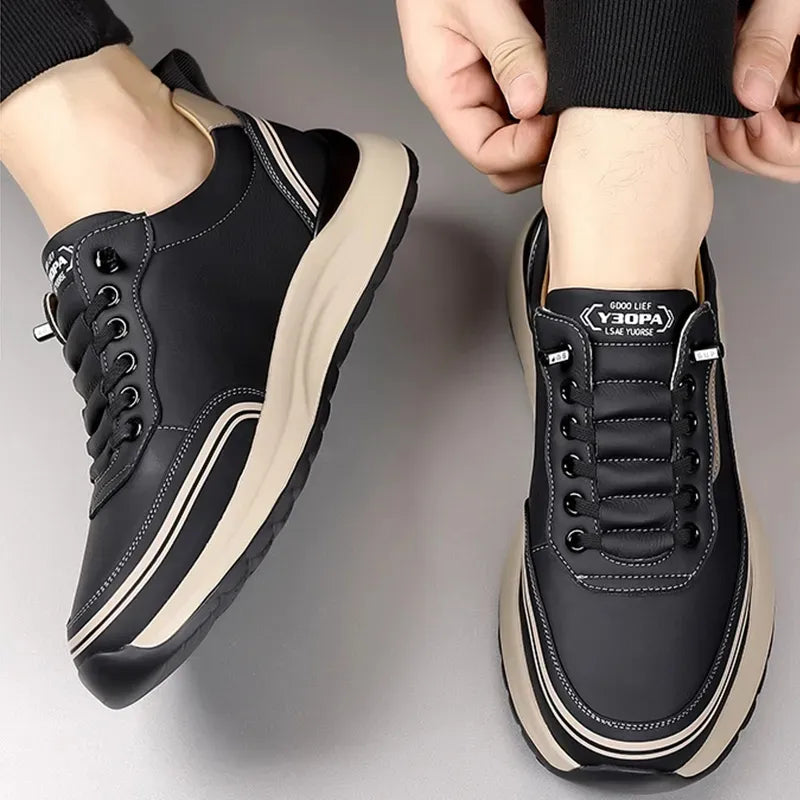 Men’s Casual Leather Sneakers - Lace-Up Shoes