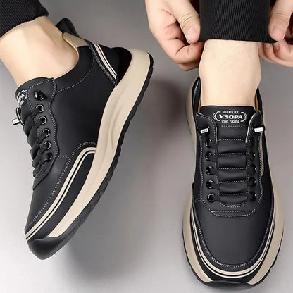 Men’s Casual Leather Sneakers - Lace-Up Shoes
