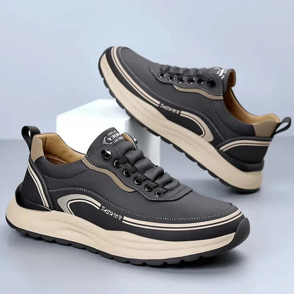 Men’s Casual Leather Sneakers - Lace-Up Shoes