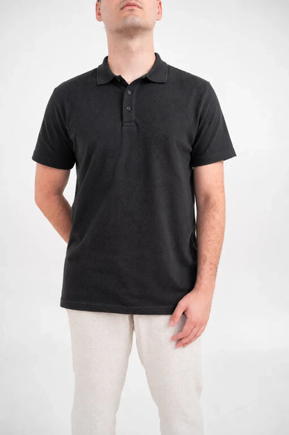 Premium Waffle-Texture Men's Polo - Black