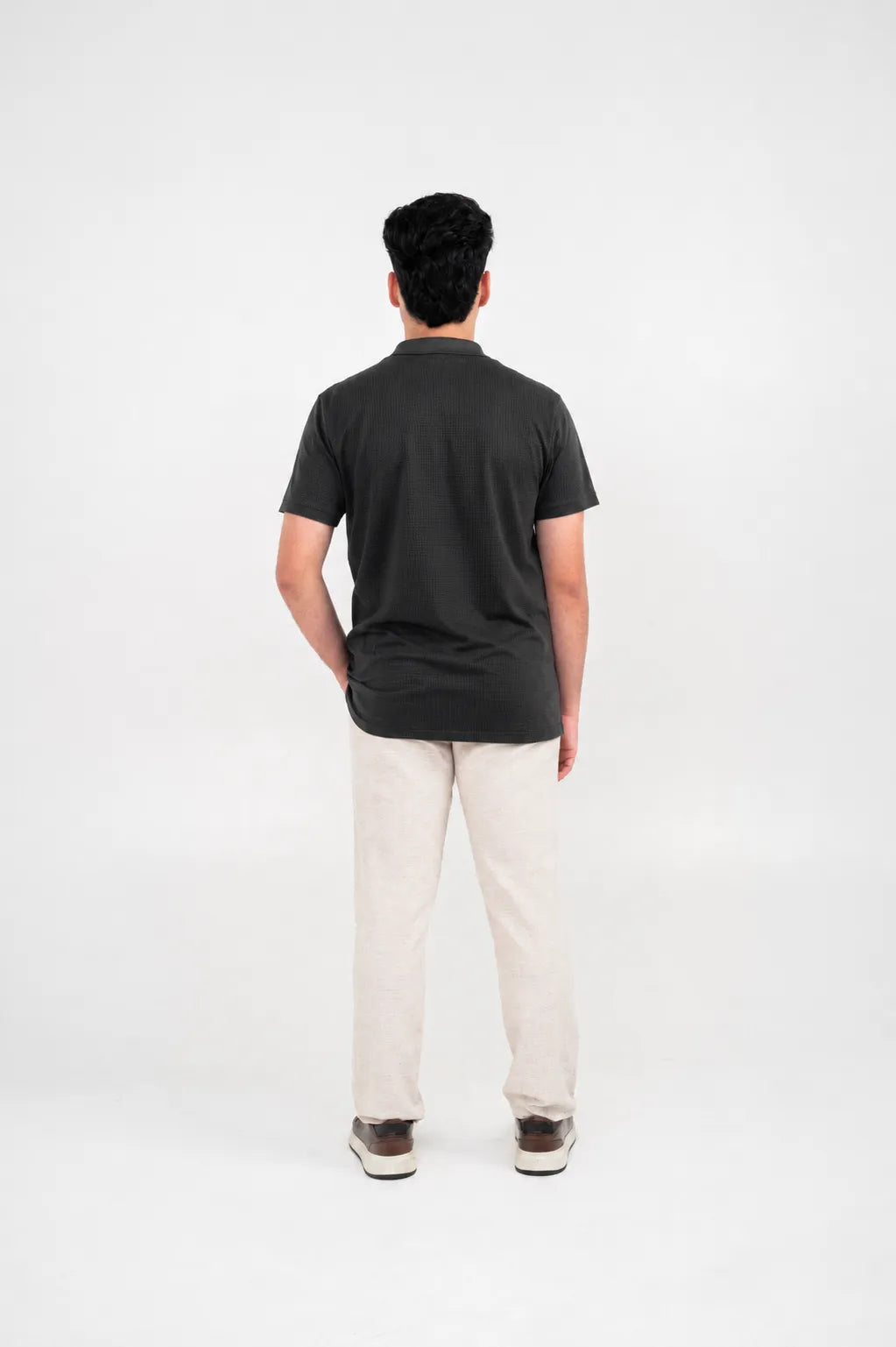 Premium Waffle-Texture Men's Polo - Black