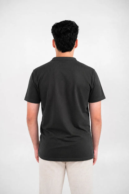 Premium Waffle-Texture Men's Polo - Black