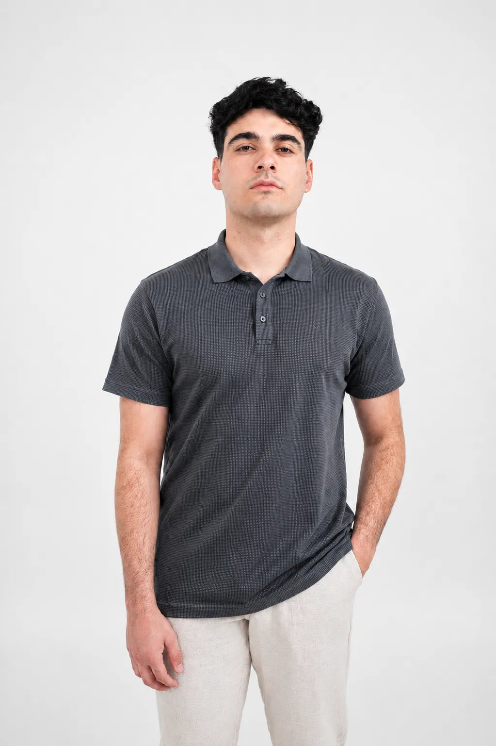 Premium Waffle-Texture Men's Polo - Grey