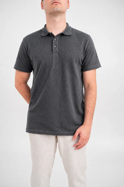 Premium Waffle-Texture Men's Polo - Grey