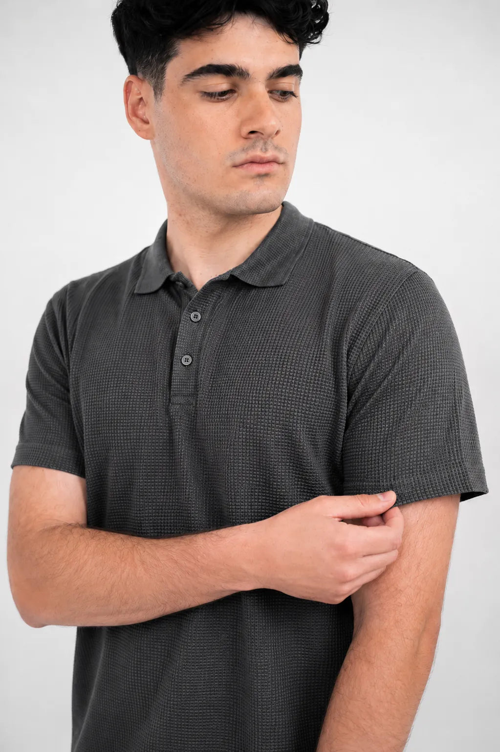 Premium Waffle-Texture Men's Polo - Grey