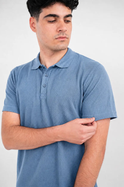 Premium Waffle-Texture Men's Polo - Coastal blue