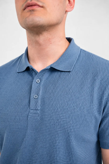 Premium Waffle-Texture Men's Polo - Coastal blue