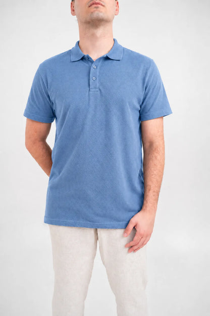 Premium Waffle-Texture Men's Polo - Coastal blue