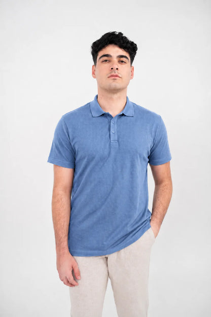 Premium Waffle-Texture Men's Polo - Coastal blue