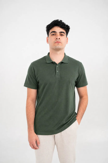 Premium Waffle-Texture Men's Polo - Sage Green
