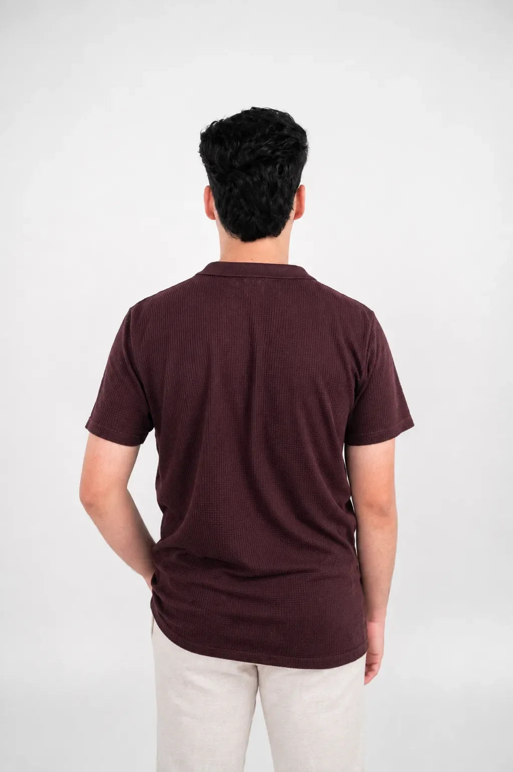 Premium Waffle-Texture Men's Polo - Merlot Red