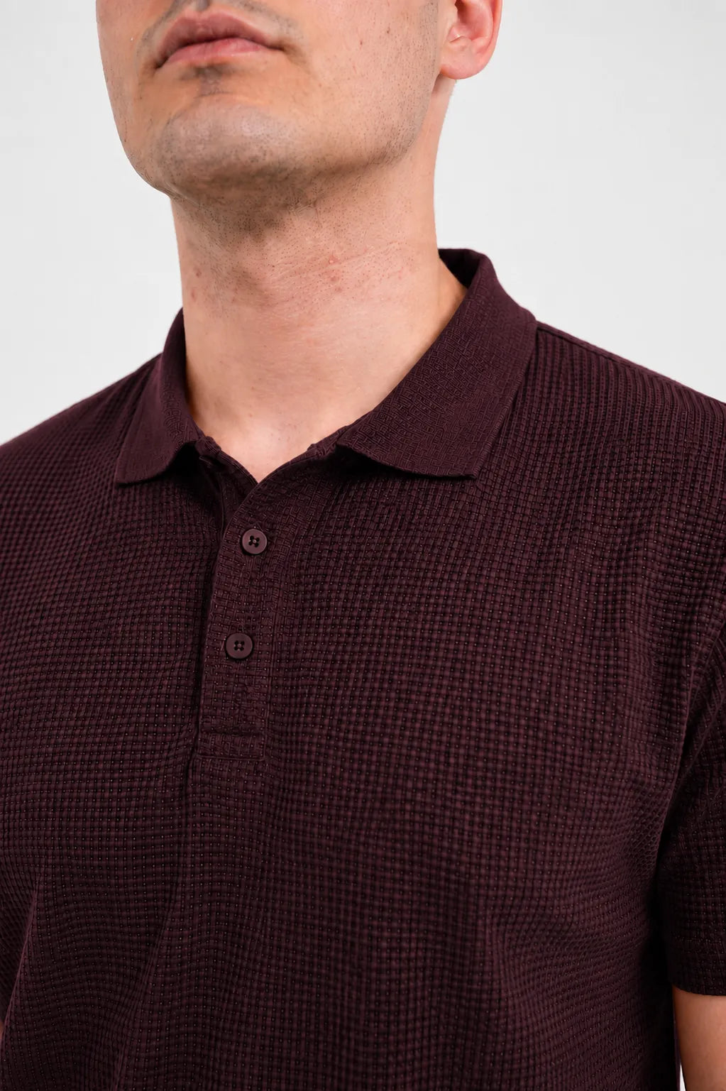 Premium Waffle-Texture Men's Polo - Merlot Red