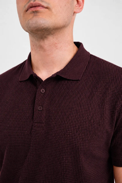 Premium Waffle-Texture Men's Polo - Merlot Red