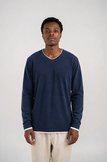 Ellor Cotton Long-Sleeve Shirt - Navy