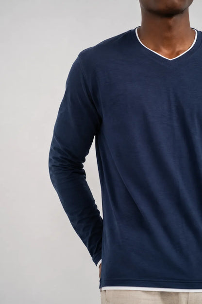 Ellor Cotton Long-Sleeve Shirt - Navy