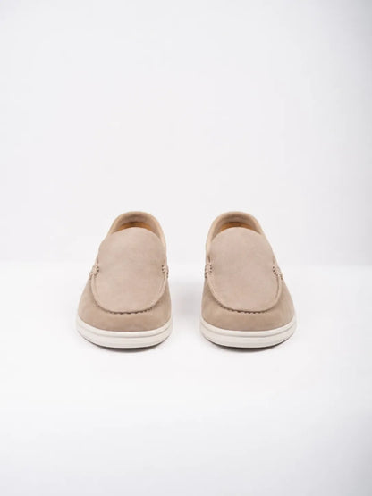 Ellor Suede Moc-Toe Loafer – Warm Taupe
